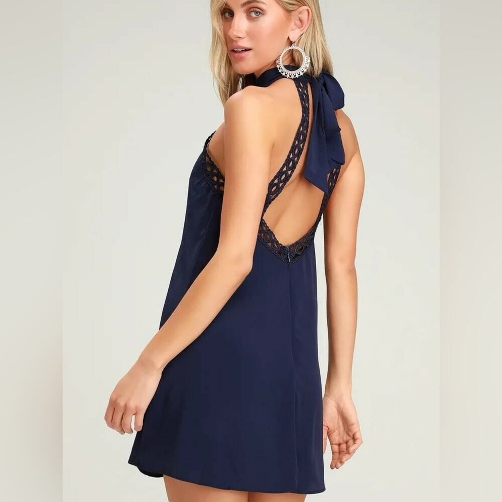 Lulus open back lace halter dress in navy